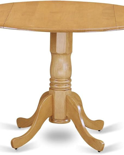 East West Furniture DLBR5-OAK-18 Dublin 5 Piece Room Set Includes a Round Dining Table with Dropleaf and 4 Brown Linen Fabric Upholstered Parson Chairs, 42x42 Inch, Oak - LeafyLoom