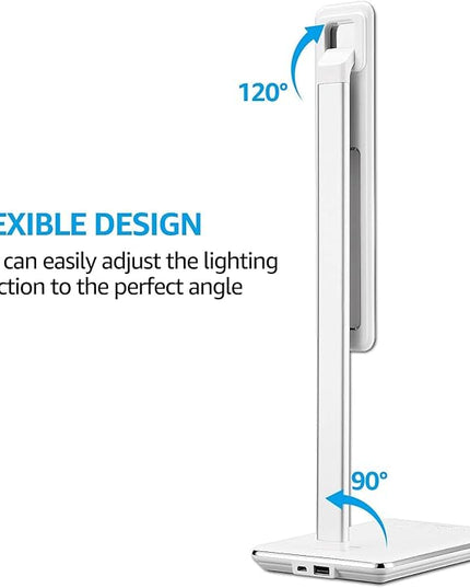 TORCHSTAR LED Desk Lamp, Dimmable Desk Lights for Reading, Table Lamps with USB Charging Port, Touch Control, 3 Color Modes, Fully Adjustable Brightness, Dorm Room, 1 & 2 Hour Auto Timer, White - LeafyLoom