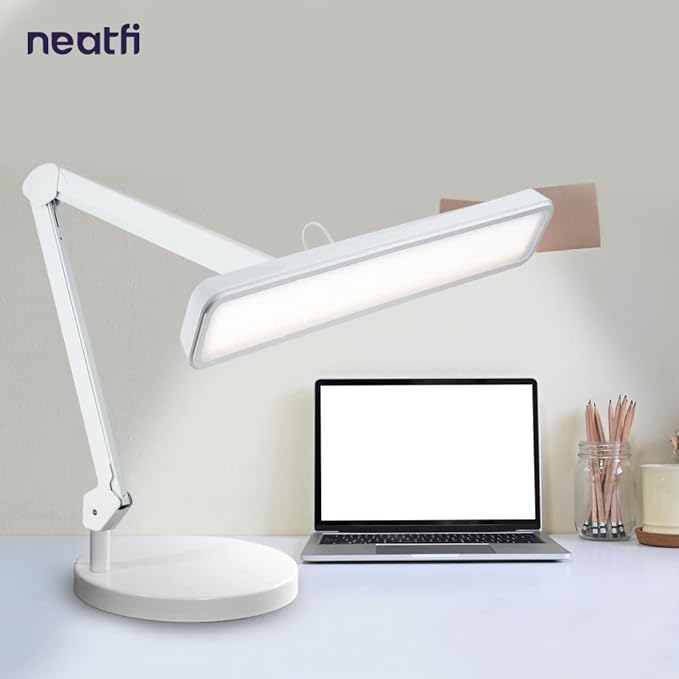 Neatfi (New Model XL 2,500 Lumens LED Task Lamp, 3 Light Modes, 3000-6000K Correlated Color Temperature, 30W Super Bright Desk Lamp, Dimmable, 162 Pcs SMD LED (CCT with Base, White) - LeafyLoom