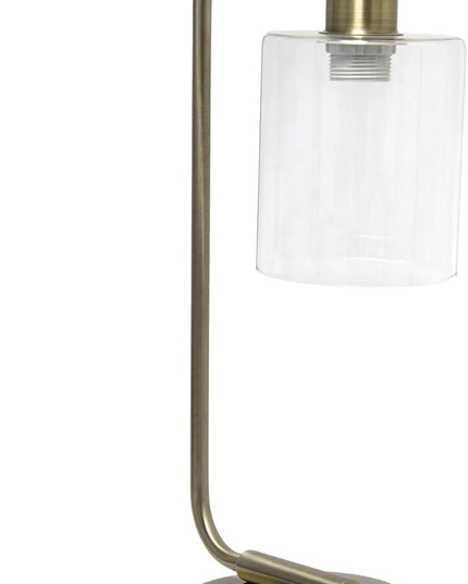 Simple Designs LD1036-ABS 18.8" Industrial Vintage Bronson Antique Style Industrial Iron Lantern Desk Table Lamp with Glass Cylinder Shade for Home Décor, Office, Living Room, Bedroom, Antique Brass - LeafyLoom