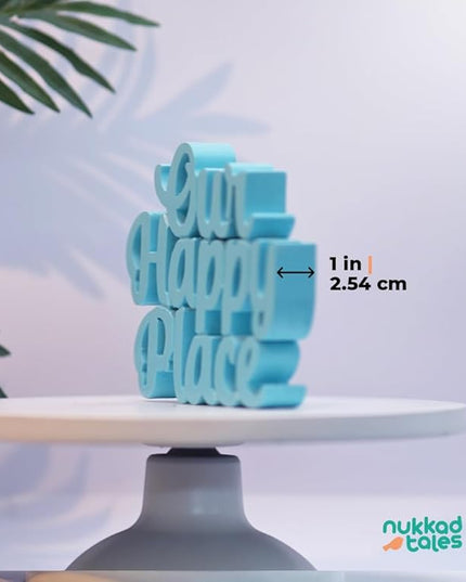 NUKKAD TALES Our Happy Place – Blue, Aesthetic Table Decor for Home or Office, Desk or Shelf. Quirky Room Decoration showpiece, Ideal for Birthday Gift, Corporate Gift, and Inspiring Wall Decor - LeafyLoom