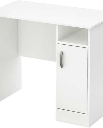 South Shore Small Computer Desk with Door, Pure White - LeafyLoom