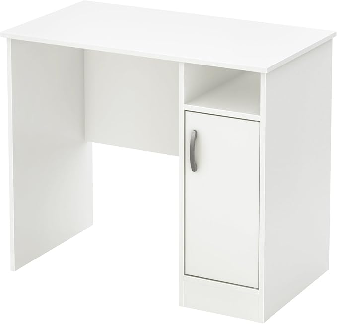 South Shore Small Computer Desk with Door, Pure White - LeafyLoom