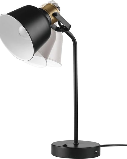 Globe Electric 30297 18" Desk Lamp with 2.1 USB Port, Matte Black, Brass Accents, Push Button On/Off Switch, Home Décor, Desk Lamps for Home Office, Home Office Accessories, Home Improvement - LeafyLoom