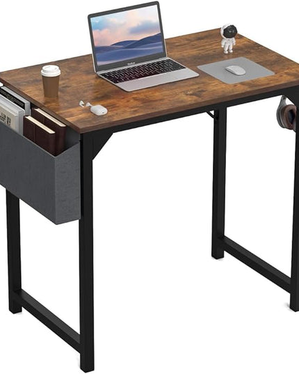32 Inch Small Office Desk Modern Simple Style Writing Study Work Computer Table for Home Bedroom, Rust Brown - LeafyLoom