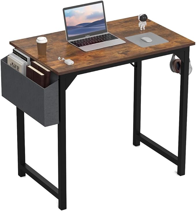 32 Inch Small Office Desk Modern Simple Style Writing Study Work Computer Table for Home Bedroom, Rust Brown - LeafyLoom