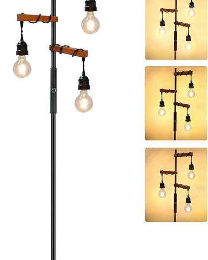Dimmable Industrial Floor Lamp,Modern Farmhouse Tree Standing Lamp,68 Inch 3-Light Wood Tall Vintage Pole Lamps for Living Room Bedroom Office Rustic Home Decor - LeafyLoom