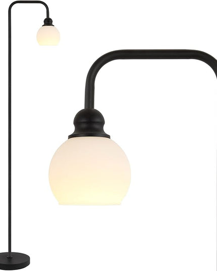 Modern Floor Lamp for Living Room, Black, with 3 Color Temperatures LED Bulb, Industrial Design, 63.2 in H, White Glass Shade, E26 9W A19 LED Bulb Included - LeafyLoom