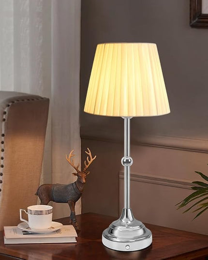 Portable LED Table Lamp with Touch Sensor, 3-Levels Brightness Metal Desk Lamp, Built-in Rechargeable Battery, Night Light, Bedside Lamp,Dining Room Lamp (Silver) - LeafyLoom
