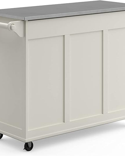 Homestyles Kitchen Cart with Stainless Steel Metal Top Rolling Mobile Kitchen Island with Storage and Towel Rack 54 Inch Width Off White - LeafyLoom