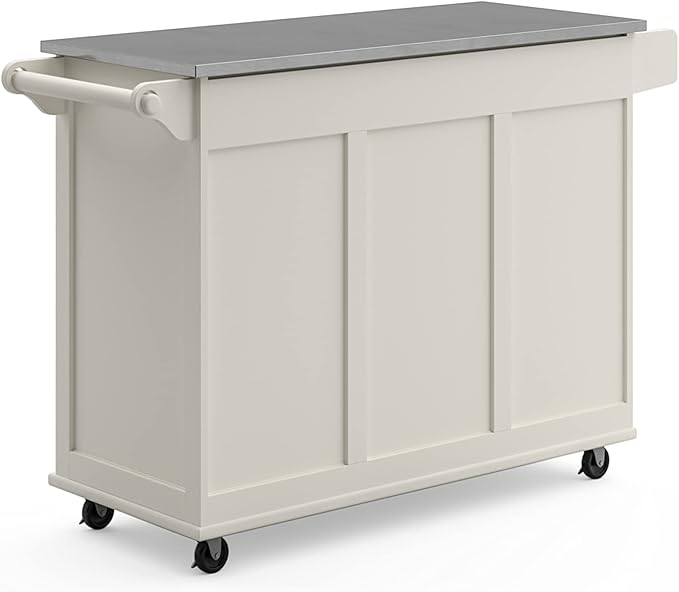 Homestyles Kitchen Cart with Stainless Steel Metal Top Rolling Mobile Kitchen Island with Storage and Towel Rack 54 Inch Width Off White - LeafyLoom