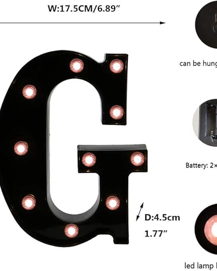 Light Up Black Alphabet Marquee Letters Sign LED Marquee Number Lights Sign for Night Light Home Bar Christmas Lamp Birthday Party Wedding Decoration G - LeafyLoom