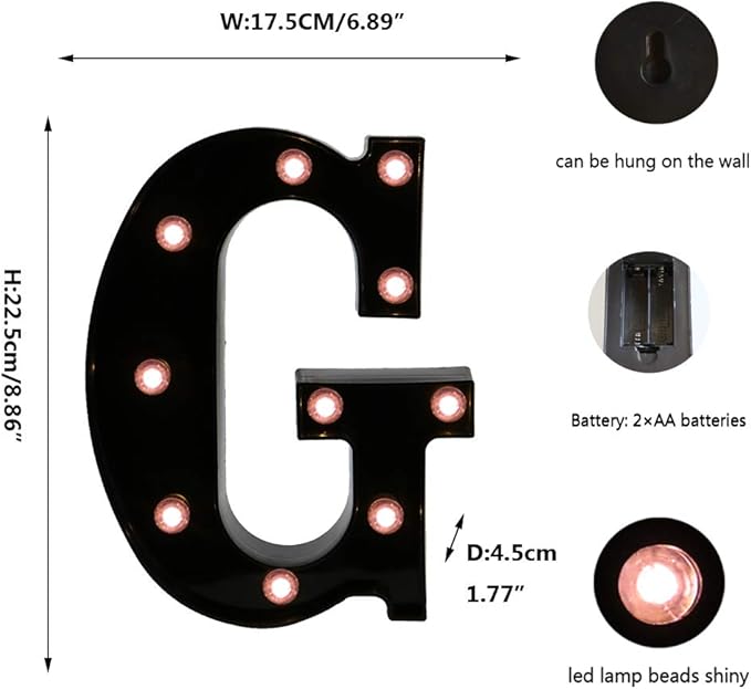 Light Up Black Alphabet Marquee Letters Sign LED Marquee Number Lights Sign for Night Light Home Bar Christmas Lamp Birthday Party Wedding Decoration G - LeafyLoom