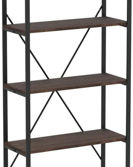 BON AUGURE Industrial Bookshelf, Etagere Bookcases and Book Shelves 5 Tier, Rustic Wood and Metal Shelving Unit (Rustic Oak) - LeafyLoom