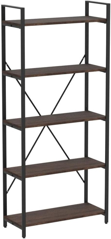 BON AUGURE Industrial Bookshelf, Etagere Bookcases and Book Shelves 5 Tier, Rustic Wood and Metal Shelving Unit (Rustic Oak) - LeafyLoom