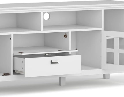 SIMPLIHOME Artisan SOLID WOOD 72 Inch Wide Contemporary TV Media Stand in White for TVs up to 80 Inches, For the Living Room and Entertainment Center - LeafyLoom