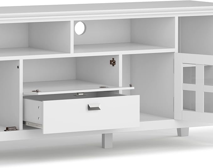 SIMPLIHOME Artisan SOLID WOOD 72 Inch Wide Contemporary TV Media Stand in White for TVs up to 80 Inches, For the Living Room and Entertainment Center - LeafyLoom
