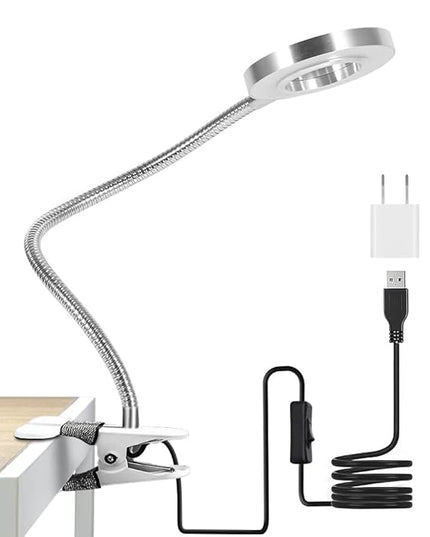 Clip on Lamp Pinkiou Desk Lamp with Clamp for Night Reading Nail Art Makeup Salon LED USB Book Light Clip Clamp Lamp 360°Flexible Gooseneck Bed Lamp 3 Color Models - LeafyLoom