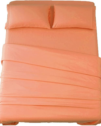 SONORO KATE Bed Sheet Set Super Soft Microfiber 1800 Thread Count Luxury Egyptian Sheets 16-Inch Deep Pocket，Wrinkle -4 Piece (Coral, Full) - LeafyLoom