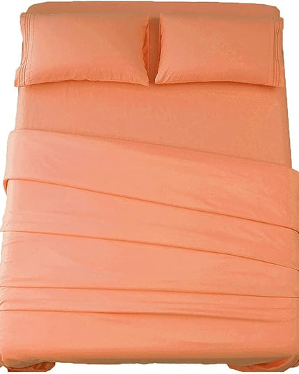 SONORO KATE Bed Sheet Set Super Soft Microfiber 1800 Thread Count Luxury Egyptian Sheets 16-Inch Deep Pocket，Wrinkle -4 Piece (Coral, King) - LeafyLoom