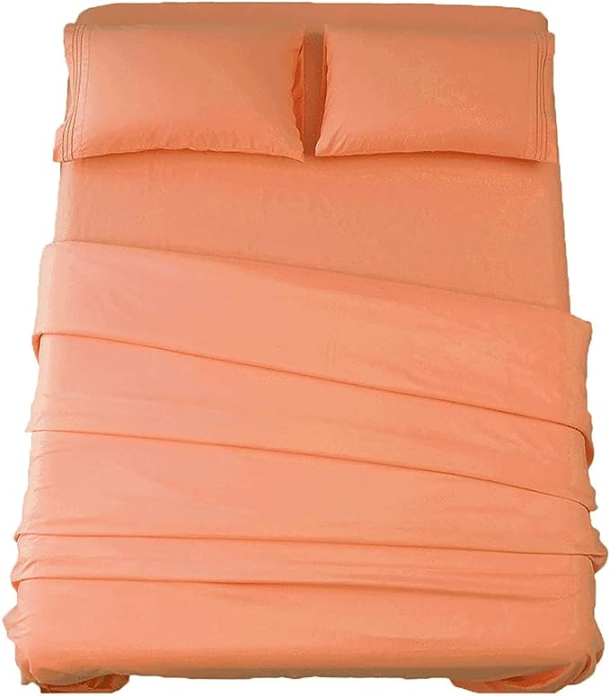 SONORO KATE Bed Sheet Set Super Soft Microfiber 1800 Thread Count Luxury Egyptian Sheets 16-Inch Deep Pocket，Wrinkle -4 Piece (Coral, King) - LeafyLoom