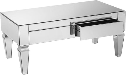 SEI Furniture Darien Contemporary Mirrored Rectangular, Rectangle Coffee Table, Silver - LeafyLoom