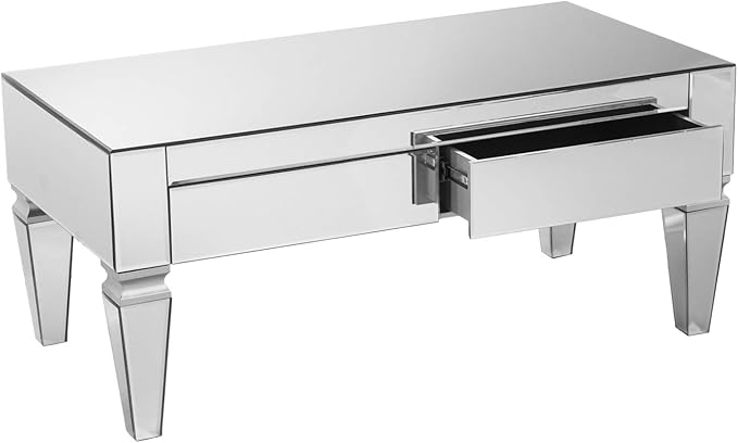 SEI Furniture Darien Contemporary Mirrored Rectangular, Rectangle Coffee Table, Silver - LeafyLoom
