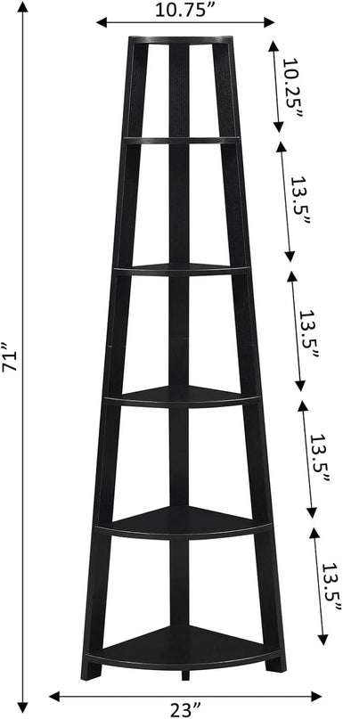 Convenience Concepts Newport 5 Tier Corner Bookcase, Black - LeafyLoom