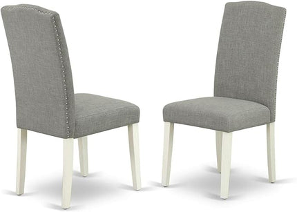 East West Furniture Dublin 3 Piece Modern Set Contains a Round Wooden Table with Dropleaf and 2 Dark Shitake Linen Fabric Parson Dining Chairs, 42x42 Inch, DLEN3-LWH-06 - LeafyLoom
