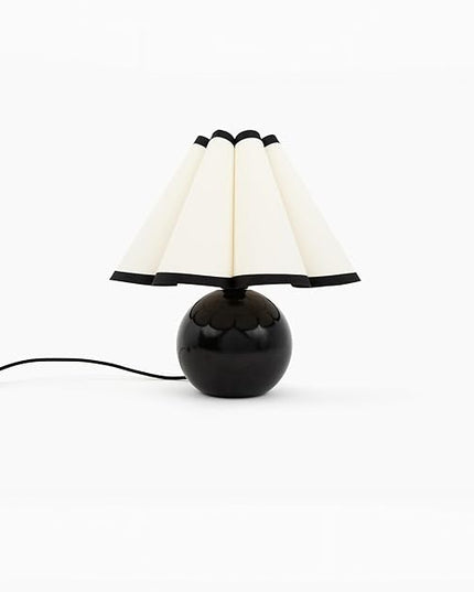 Brightech Blair LED Table Lamp - Small Modern Black Table Lamp with Marble Globe Base, Pleated Shade for Bedroom, Bedside, Side Table - Ambient Night Light with Soft White Light for Desk, Living Room - LeafyLoom
