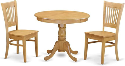 East West Furniture ANVA3-OAK-W 3 Piece Dining Table Set for Small Spaces Contains a Round Kitchen Table with Pedestal and 2 Dining Room Chairs, 36x36 Inch, Oak - LeafyLoom