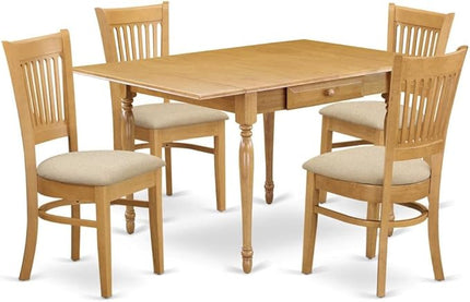 East West Furniture MZVA5-OAK-C Monza 5 Piece Kitchen Set Includes a Rectangle Dining Room Table with Dropleaf and 4 Linen Fabric Upholstered Chairs, 36x54 Inch - LeafyLoom