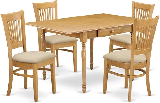 East West Furniture MZVA5-OAK-C Monza 5 Piece Kitchen Set Includes a Rectangle Dining Room Table with Dropleaf and 4 Linen Fabric Upholstered Chairs, 36x54 Inch - LeafyLoom