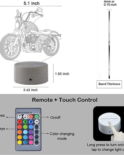 LED Motorcycle Night Light Motorbike 3D Illusion Lamp for Kid, 16 Colors Changing USB/Battery Operated Touch Sensor with Remote Desk Table Lamp Car Toy Decor for Bedroom Boy Men Birthday Gift - LeafyLoom