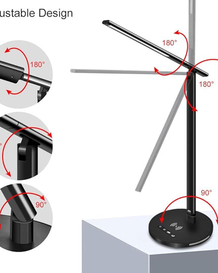 AFROG 8 in1 Multifunctional LED Desk Lamp with 10W Fast Wireless Charger,USB Charging Port, Night Light, 1200Lux Super Bright, 3 Lighting Mode, 5 Brightness,30/60 Min Timer, 12W Office Table Lamp - LeafyLoom