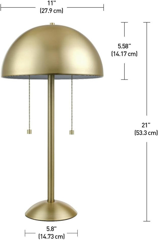 Globe Electric 12976 Haydel 21" 2-Light Table Lamp, Matte Brass, Double On/Off Pull Chain - LeafyLoom