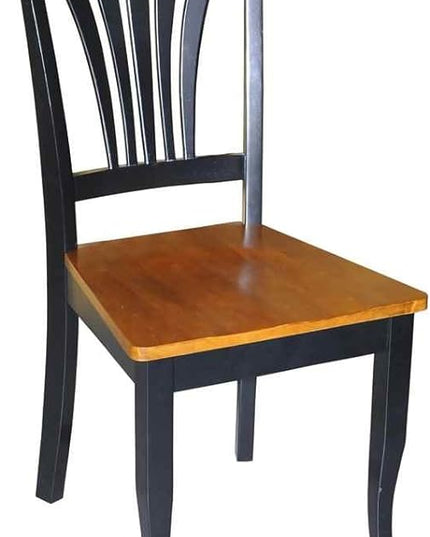 East West Furniture Kitchen Dining Room Slat Back Solid Wood Seat Chairs, Set of 2, Black & Cherry - LeafyLoom