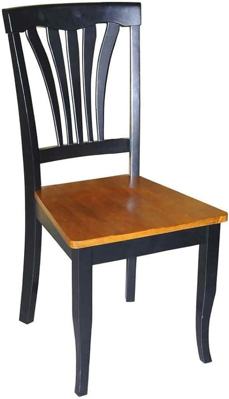 East West Furniture Kitchen Dining Room Slat Back Solid Wood Seat Chairs, Set of 2, Black & Cherry - LeafyLoom