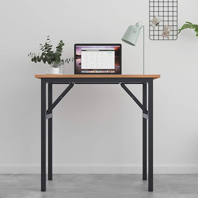 SogesGame 31.5 inches Small Desk Computer Desk for Small Space, Small Folding Table Small Writing Desk Compact Desk Foldable Desk, No Install Needed, Teak Black - LeafyLoom