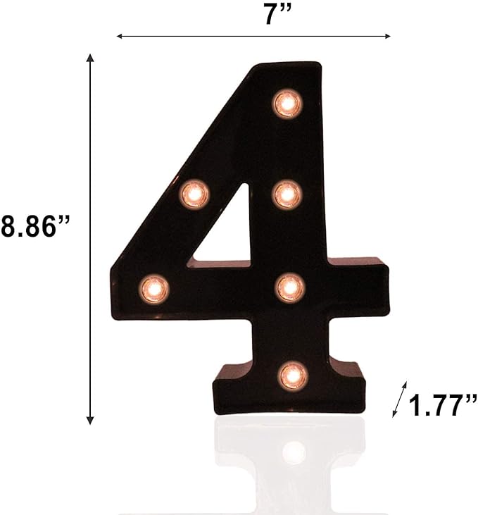 Light Up Black Alphabet Marquee Number Sign LED Marquee Number Lights Sign for Night Light Home Bar Christmas Lamp Birthday Party Wedding Decoration 4 - LeafyLoom