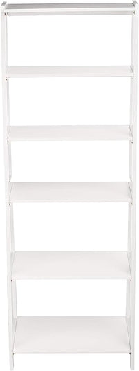 Amazon Basics Rubberwood 5 Shelf Ladder Bookcase, White, 15.03" D x 25.98" W x 74.48" H - LeafyLoom