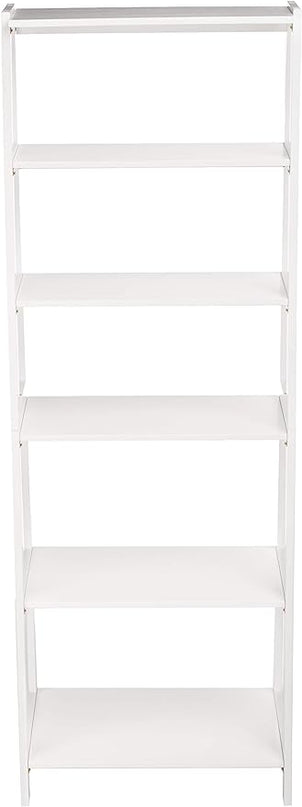 Amazon Basics Rubberwood 5 Shelf Ladder Bookcase, White, 15.03" D x 25.98" W x 74.48" H - LeafyLoom
