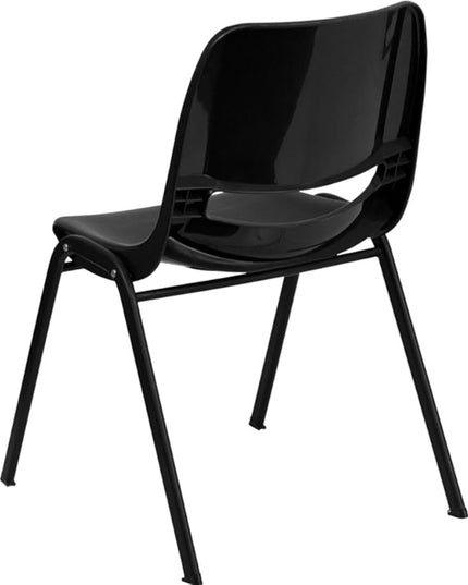 Flash Furniture HERCULES Series 661 lb. Capacity Black Ergonomic Shell Stack Chair with Black Frame and 16'' Seat Height - LeafyLoom