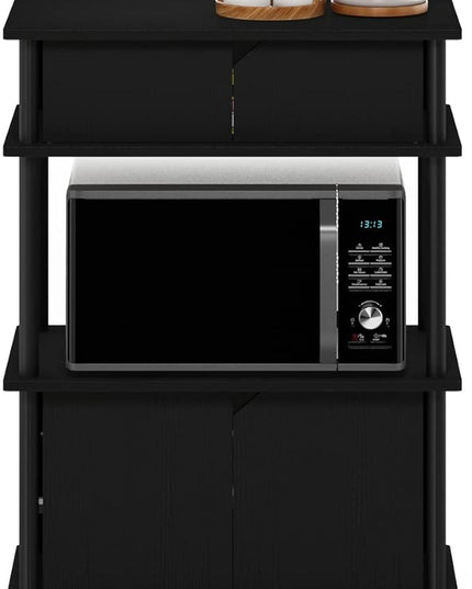 Furinno Turn-N-Tube Kitchen Storage Cart with Cabinet with Lockable Wheels, Americano/Black - LeafyLoom