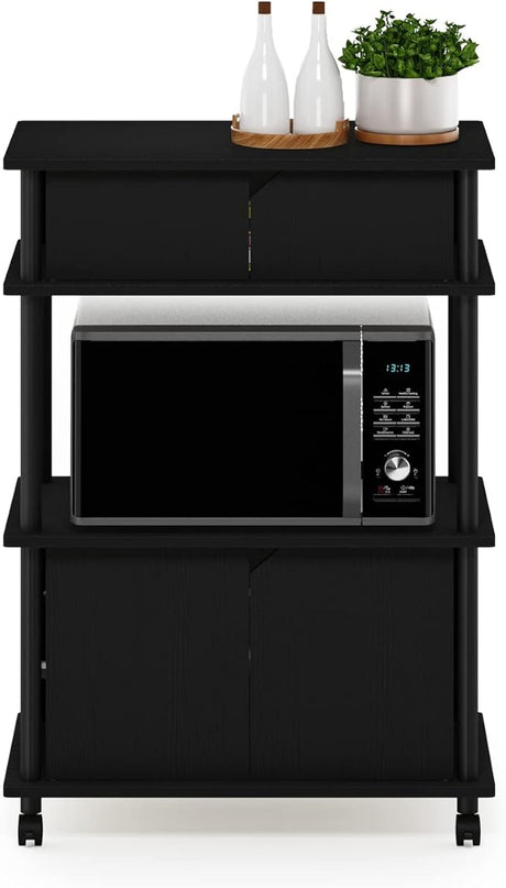 Furinno Turn-N-Tube Kitchen Storage Cart with Cabinet with Lockable Wheels, Americano/Black - LeafyLoom