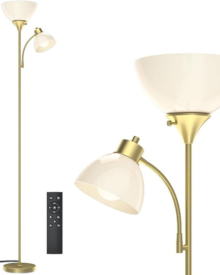 Led Floor Lamp, Super Bright 11W+7W 2100LM Torchiere Floor Lamps for Living Room, Stepless Adjustable 4 Color Temperatures 3000K-6000K with Remote Control for Bedroom(Golden) - LeafyLoom