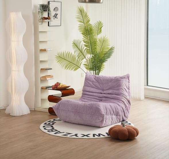 N&V Fireside Chair, Mid Century Armless Floor Sofa, Soft Premium Corduroy Floor Lounge Chair, Foam Sofa Accent Chair for Living Room Bedroom and Office Lavender - LeafyLoom