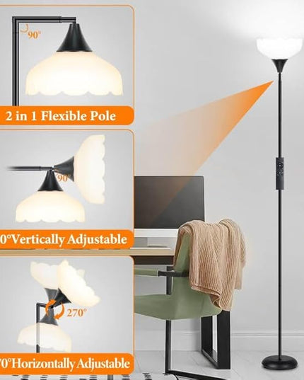 Floor Lamp with Remote, 2 in 1 Dimmable Standing Lamp for Reading, 76" Tall Lamp with Stepless Adjustable 3000K-6500K Colors, Black Torchiere Lamp for Living Room Bedroom Office, E26 LED Bulb Included - LeafyLoom