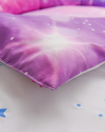 Holawakaka Kids Space Star Glitter Comforter Set Ombre Pink & Blue Print Gradient Bedding Set Twin Size (Pink Lavender, Twin) - LeafyLoom