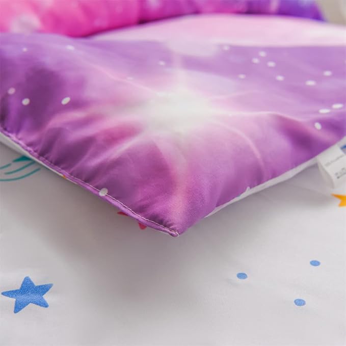 Holawakaka Kids Space Star Glitter Comforter Set Ombre Pink & Blue Print Gradient Bedding Set Twin Size (Pink Lavender, Twin) - LeafyLoom